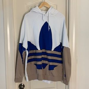 Graphic Adidas White Blue & Tan Oversize Hoodie
